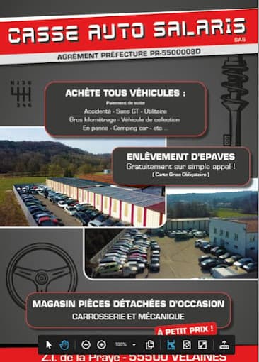 Parc de véhicules hors d'usage chez Casse Auto SALARIS, centre agréé à VELAINES